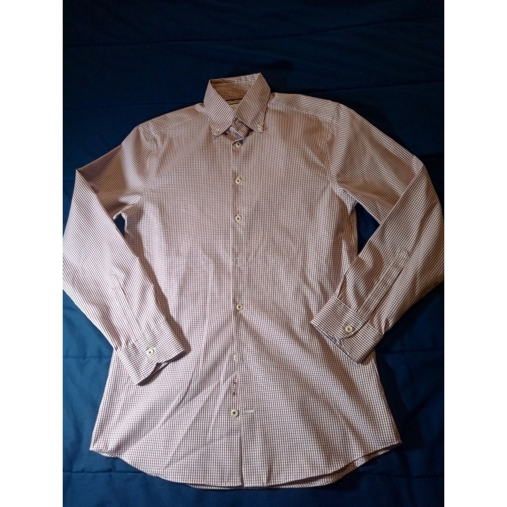 Charles Tyrwhitt Long Sleeve Dress Shirt Maroon Check Mens Size 15 - 33